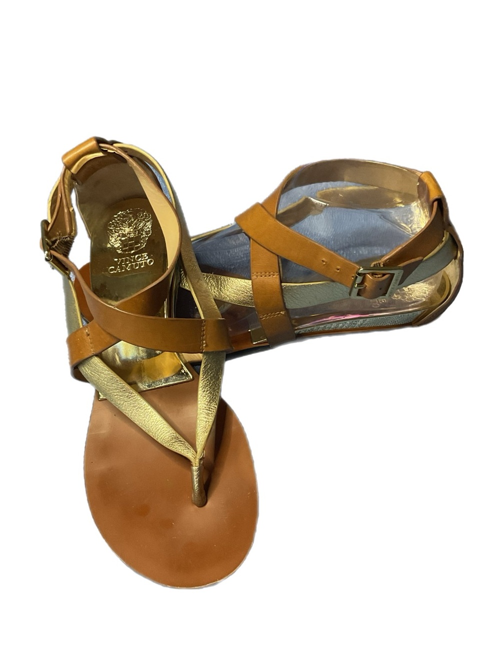Vince Camuto Addney Thong Sandals 7.5 Womens Brown/Gold Gladiator Strappy